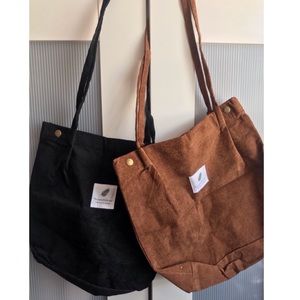 Corduroy Tote Bags Black | Brown